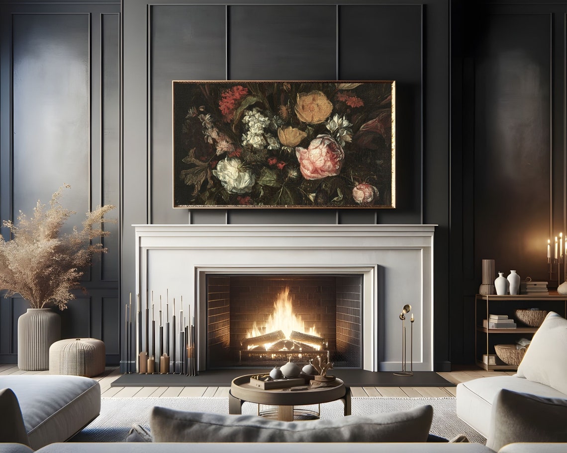 Frame Tv Art Moody Florals Vintage Floral Tv Background Frame Tv Art Antique Painting Still Life Dark Flowers Screensaver Tv387 - Image 2