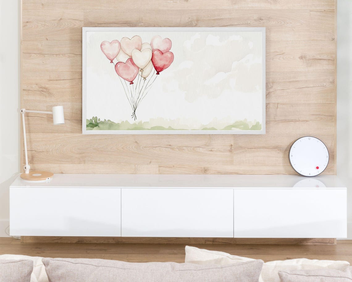 Watercolor Heart Balloons Pink Red Romantic Valentine Love Poster - Image 3