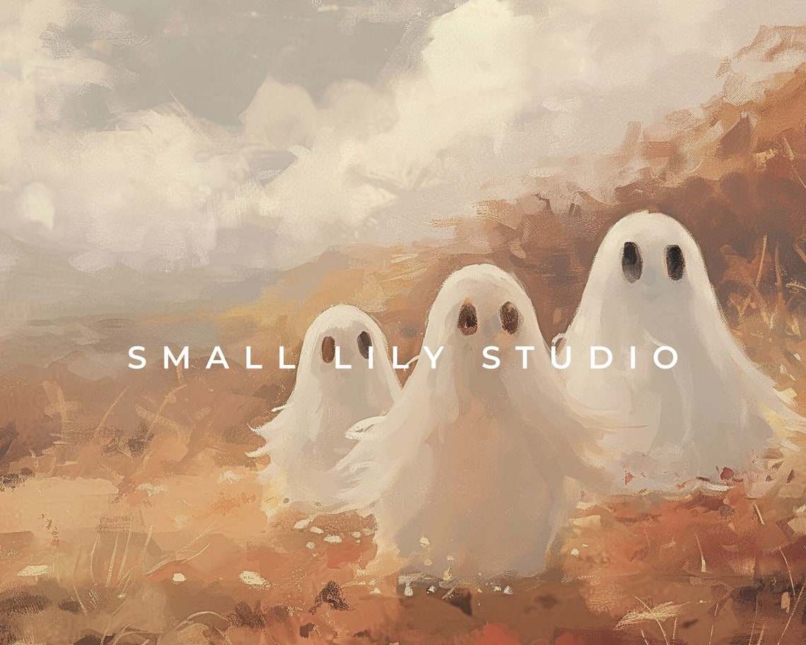 Ghost Family Autumn Field Landscape Misty Vintage Halloween Poster - Image 4