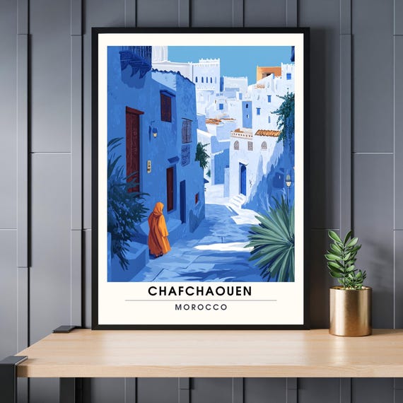 Chefchaouen Poster Morocco Travel Souvenir