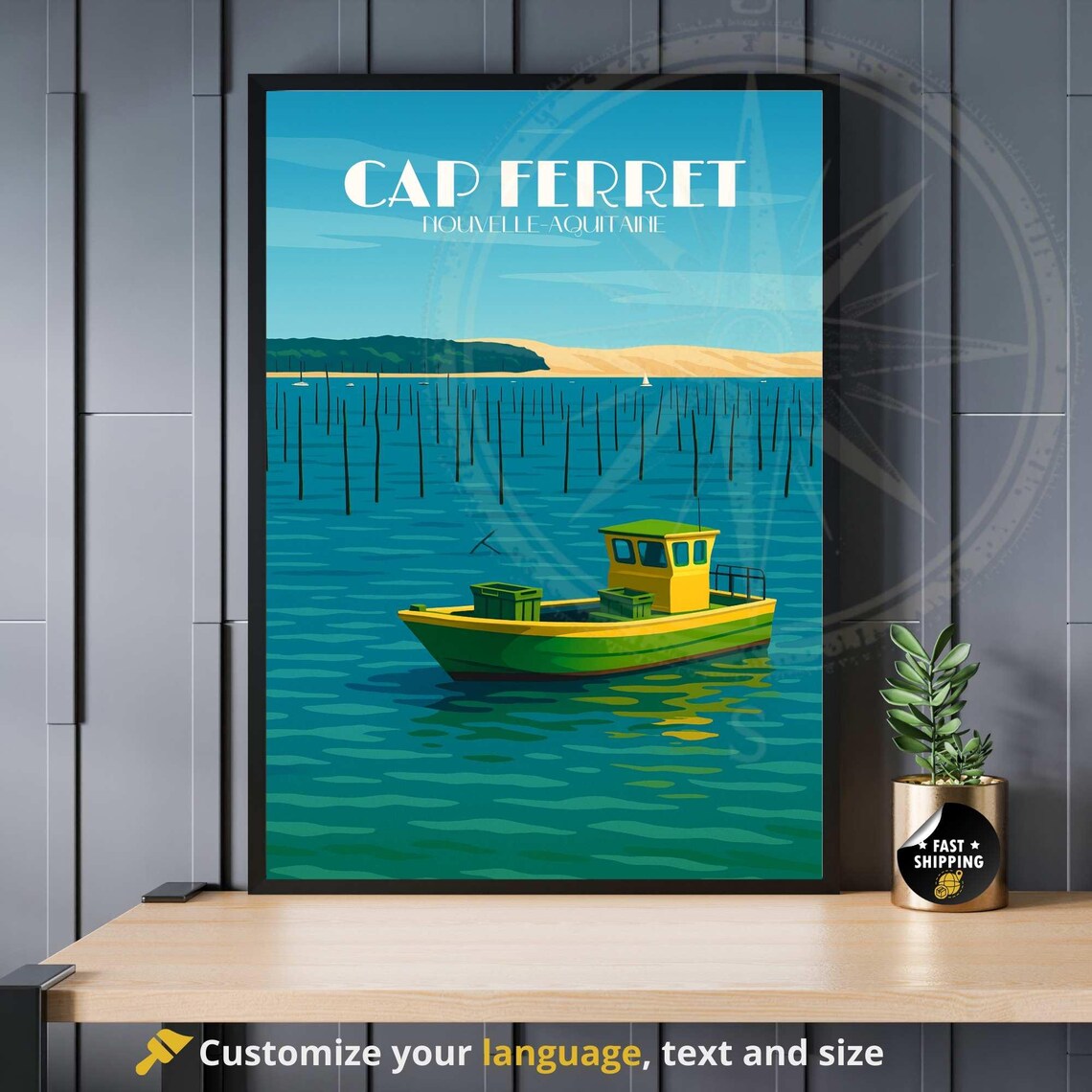 Cap Ferret France Fishing Boat Oyster Bed Coastal Travel Poster