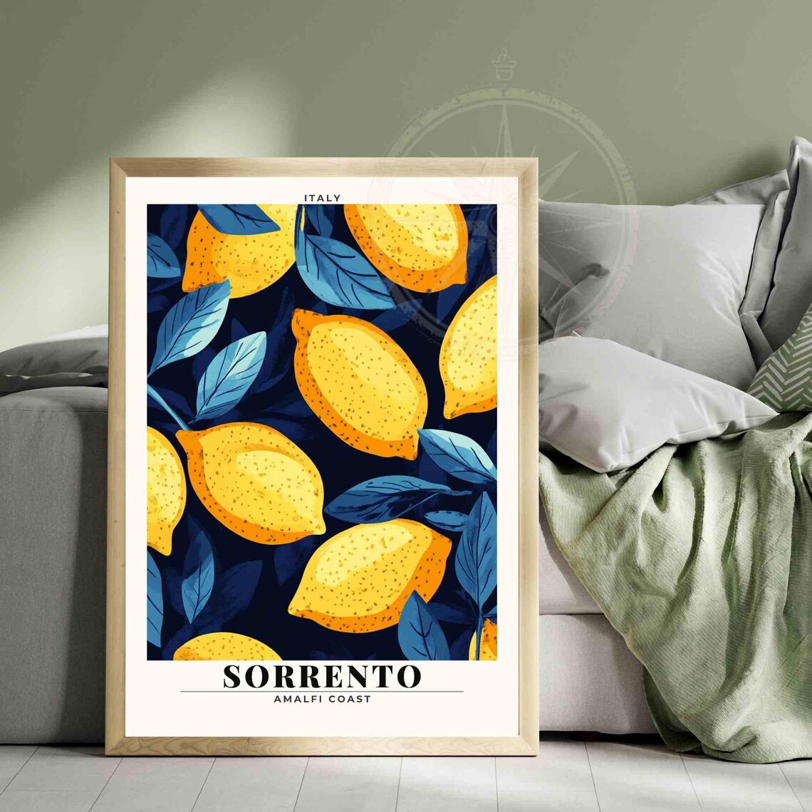 Sorrento Italy Amalfi Coast Lemon Pattern Botanical Art Travel Poster - Image 3