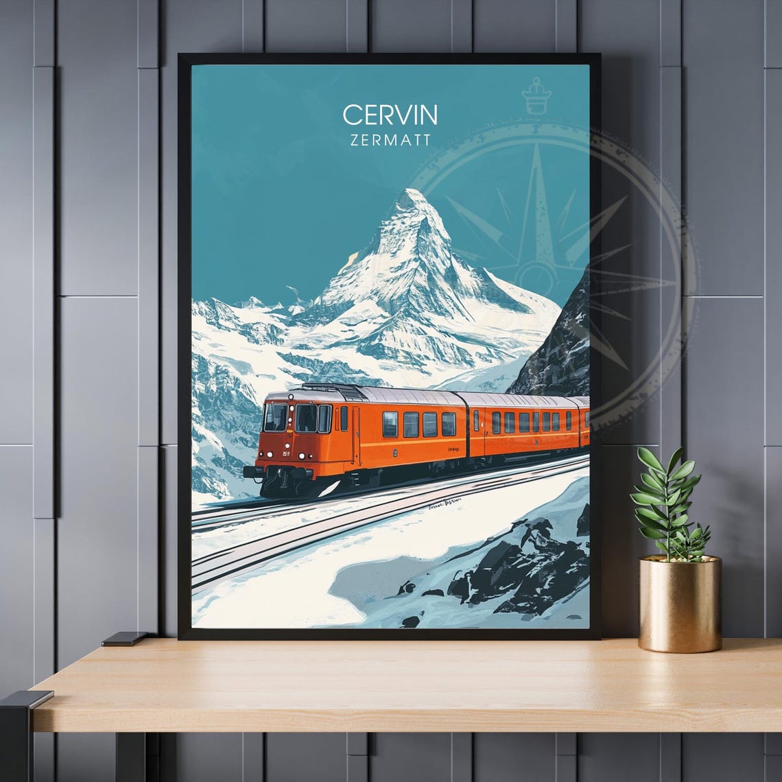 Cervin Zermatt Matterhorn Red Train Swiss Alps Travel Poster