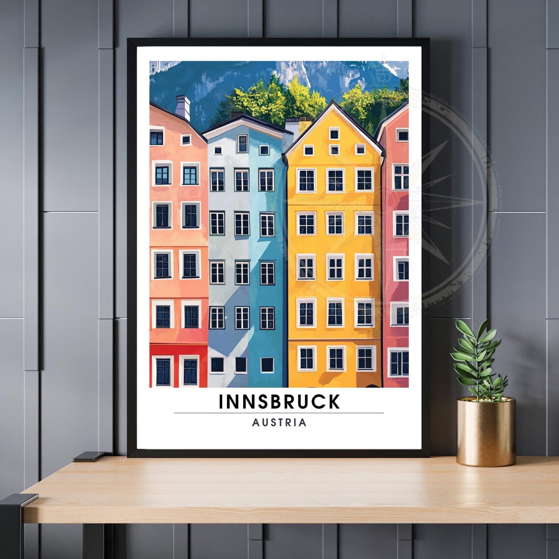 Innsbruck Austria Colorful Facades Row Houses Modern Travel Poster