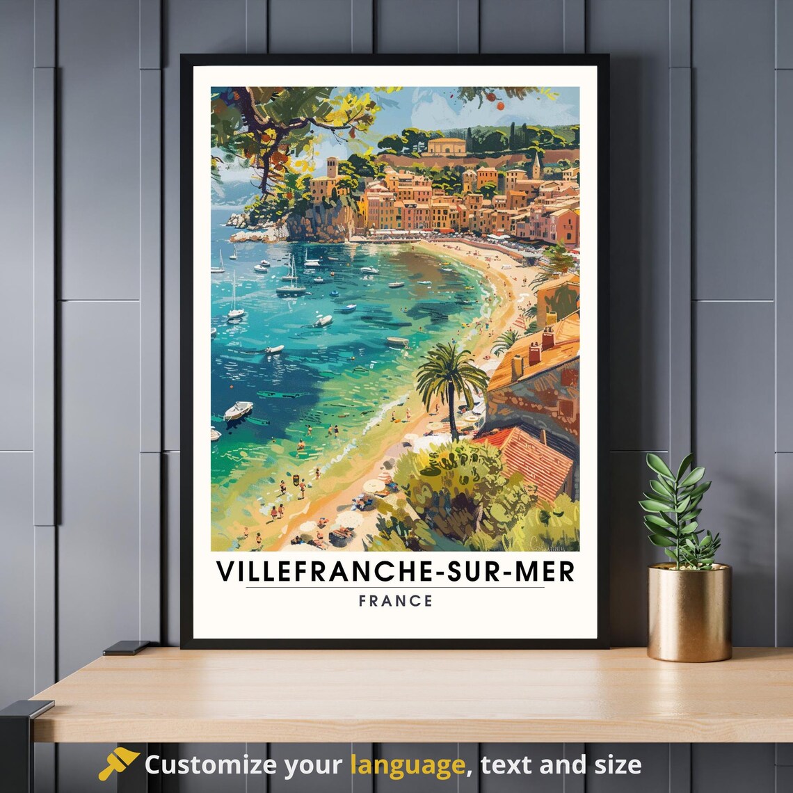 Villefranche-sur-Mer France Riviera Bay Boats Beach Travel Poster