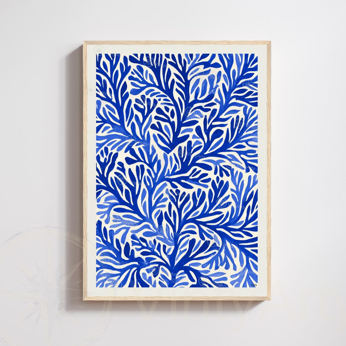 Matisse Blue Print Botanical Coral Poster Modern Wall Art