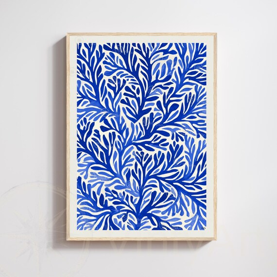 Matisse Inspired Blue Botanical Branch Pattern Modern Art Print