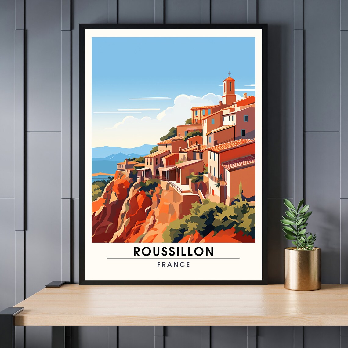 Roussillon France Red Ochre Village Hilltop Provence Travel Poster