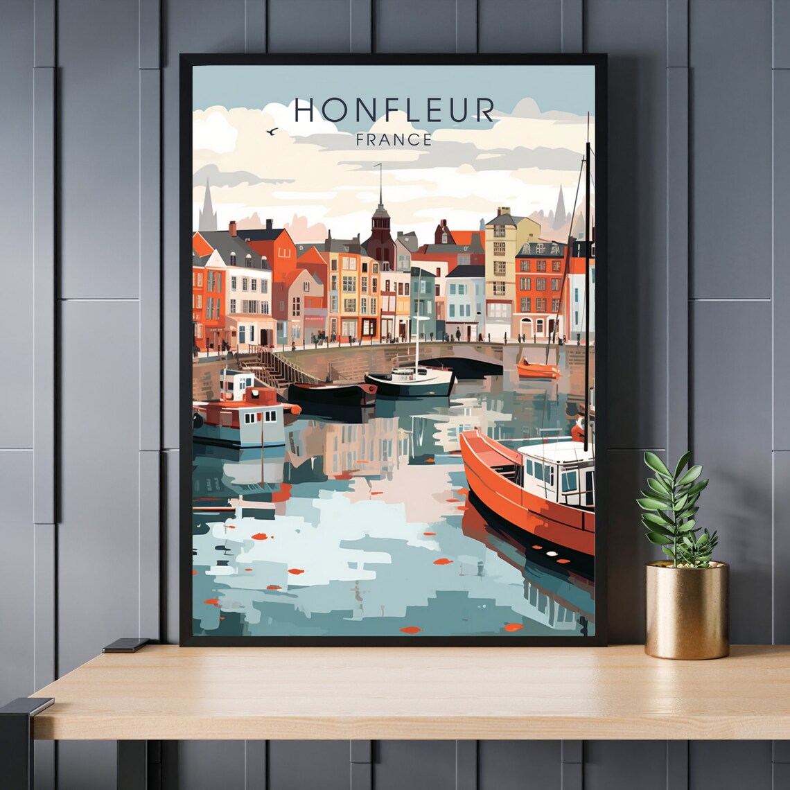 Honfleur France Harbor Travel Art Print Colorful Coastal Town
