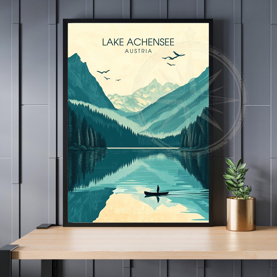 Lake Achensee Austria Vintage Canoe Mountain Lake View Poster