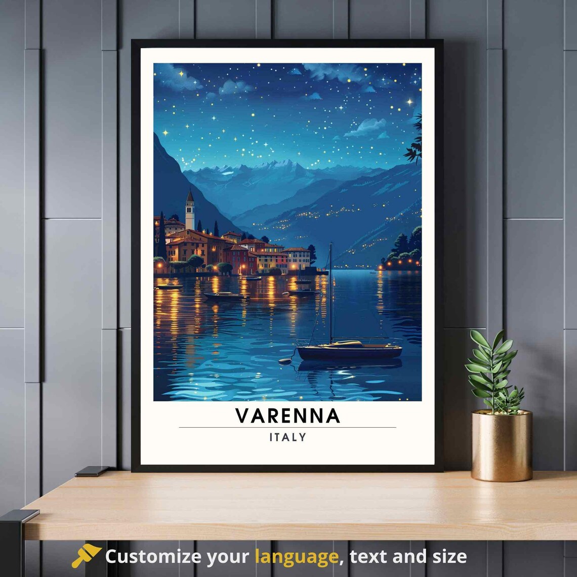 Varennas Italy Starry Night Lake Reflections Sailboat Travel Poster