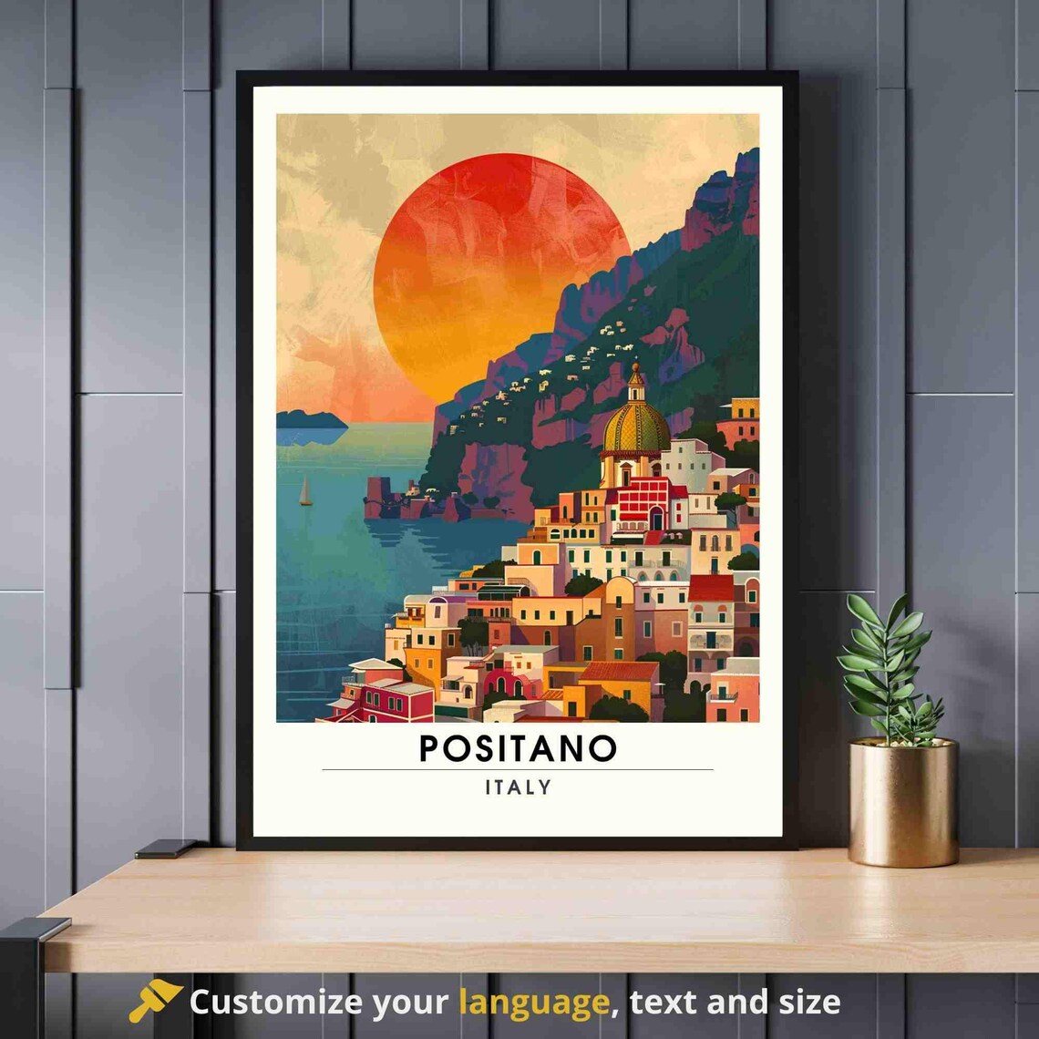 Positano Italy Amalfi Coast Cliffside Town Sunset Travel Poster