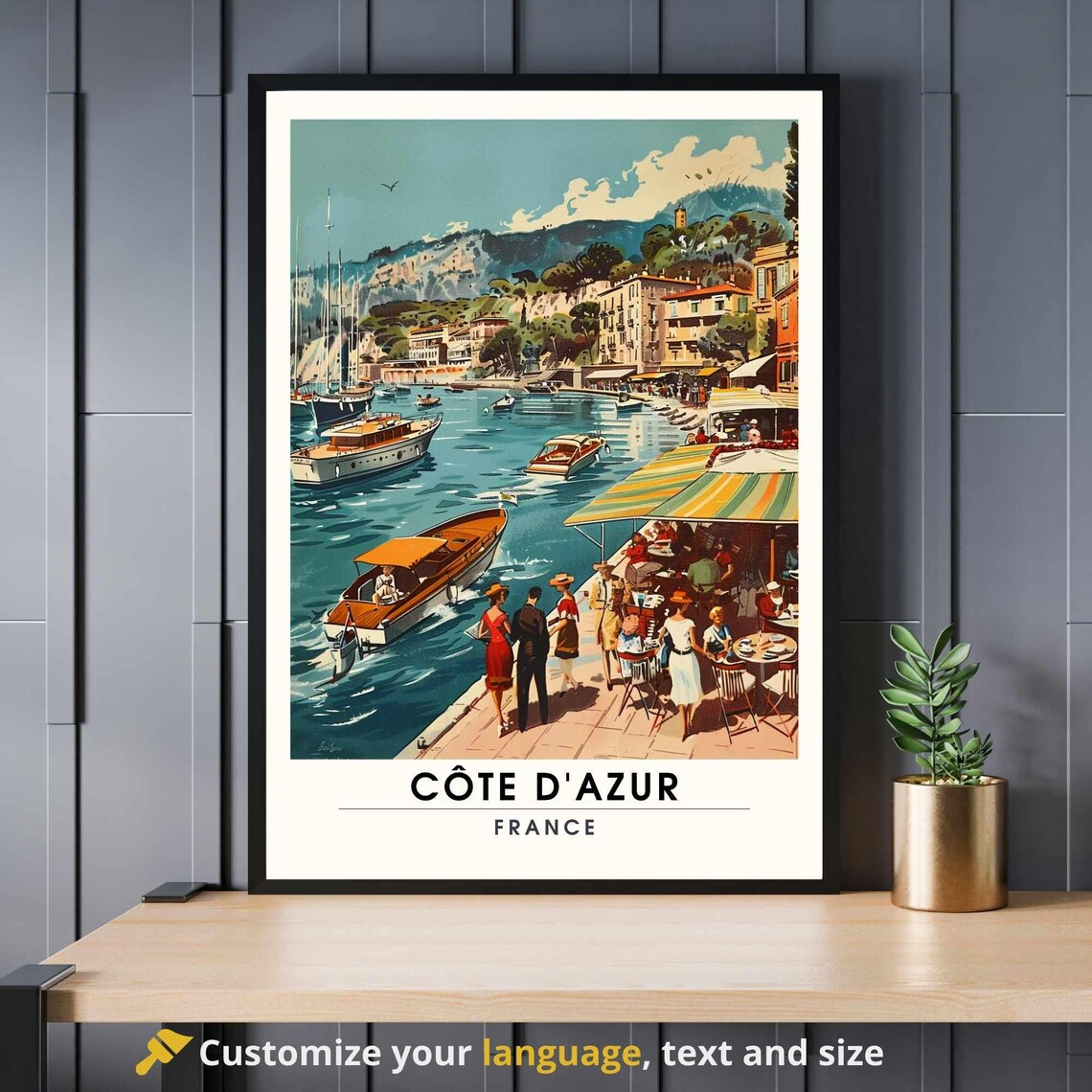 Cote d'Azur France Vintage Travel Poster Riviera Harbor Boats Art
