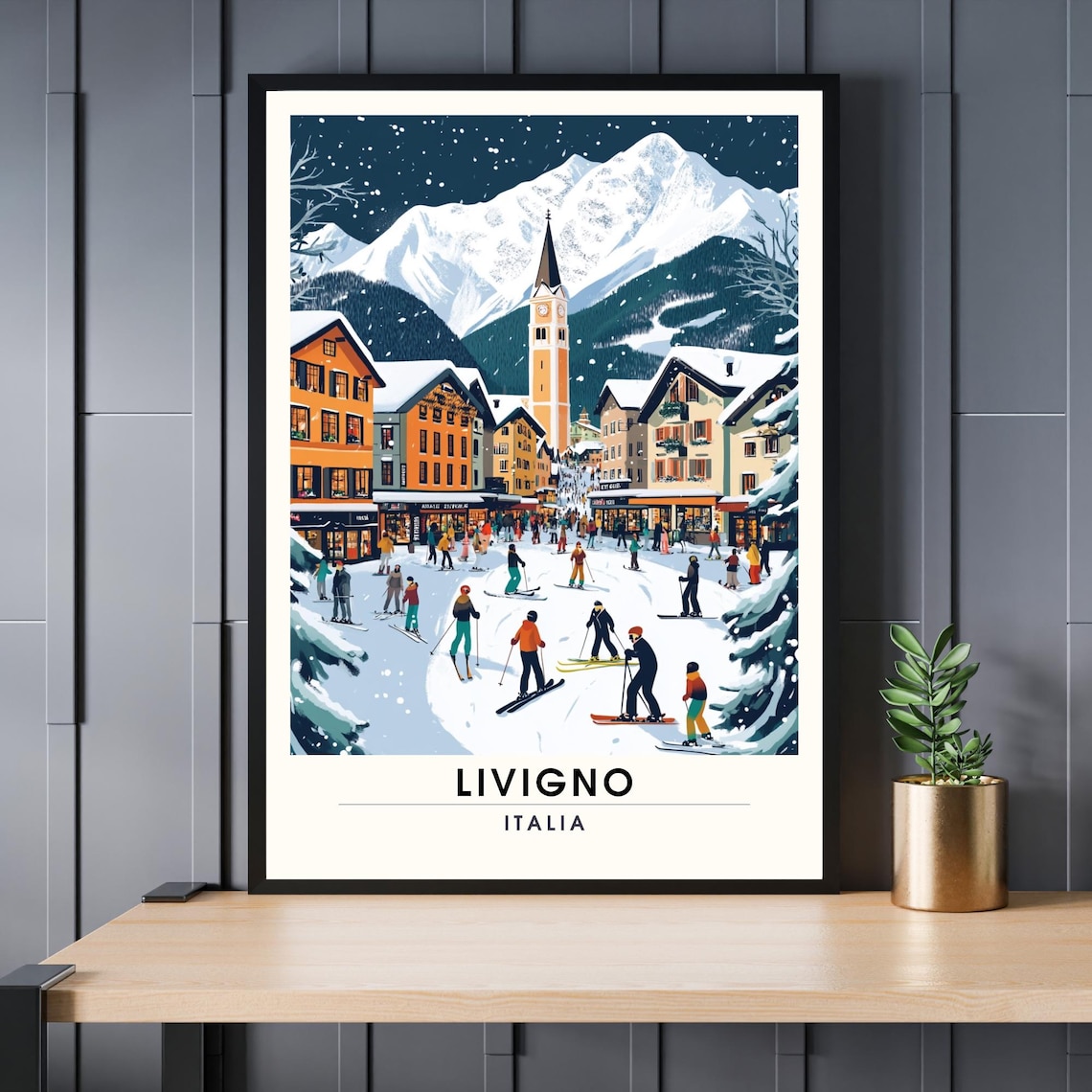 Livigno Italy Ski Village Winter Snow Mountain Town Travel Poster