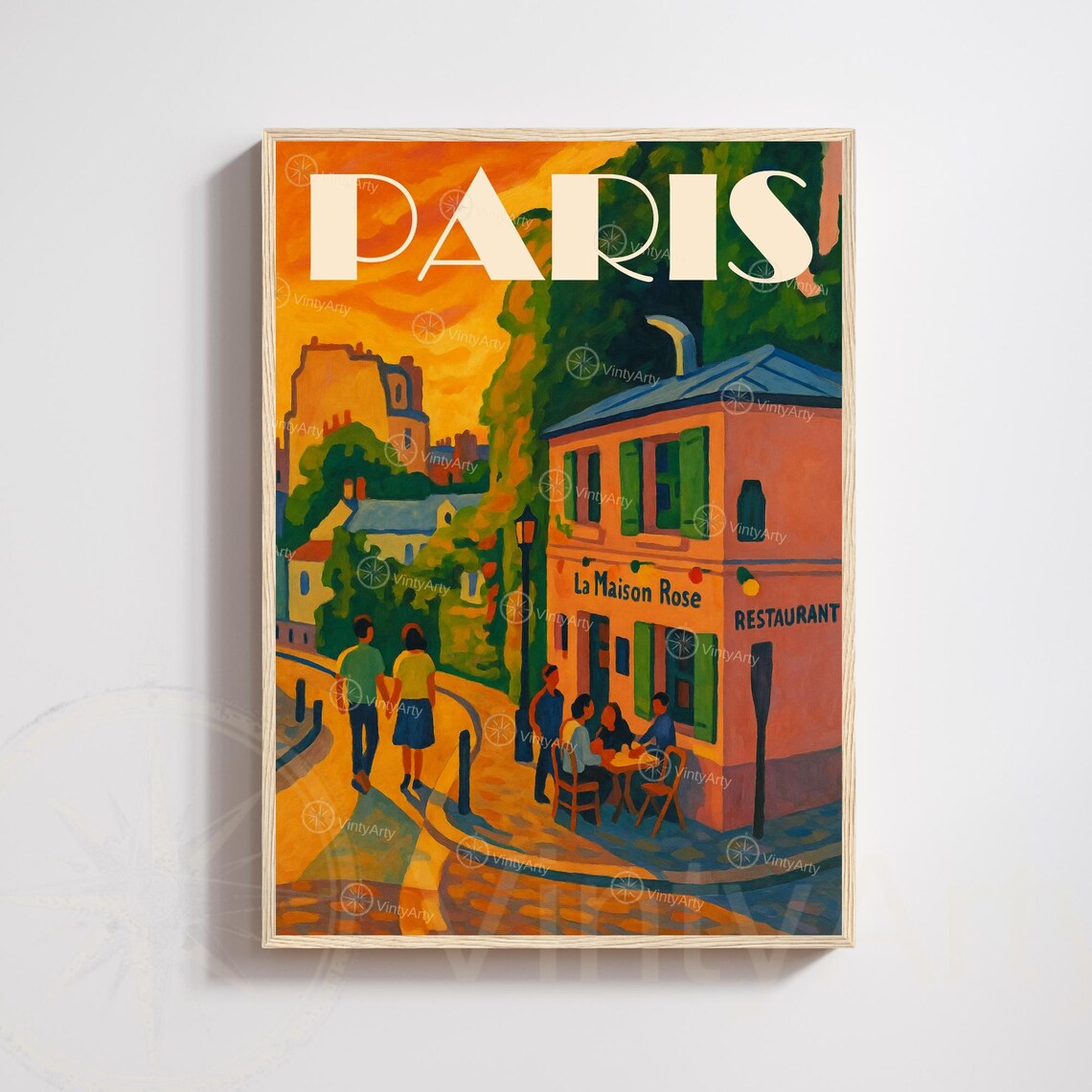 Paris Montmartre La Maison Rose Restaurant Sunset Street Scene Poster