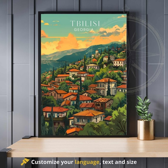 Tbilisi Georgia Old Town Hillside Sunset Rooftops Scene Poster