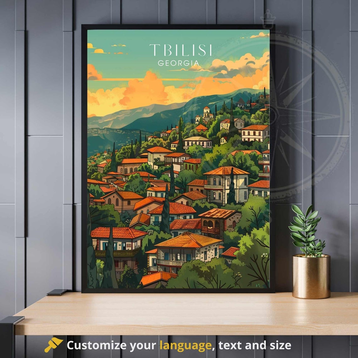 Tbilisi Georgia Old Town Hillside Sunset Rooftops Scene Poster