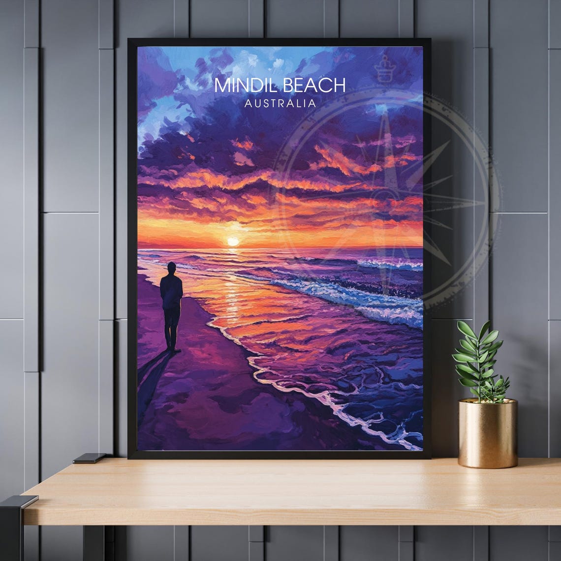 Mindil Beach Australia Sunset Lone Figure Purple Waves Travel Poster