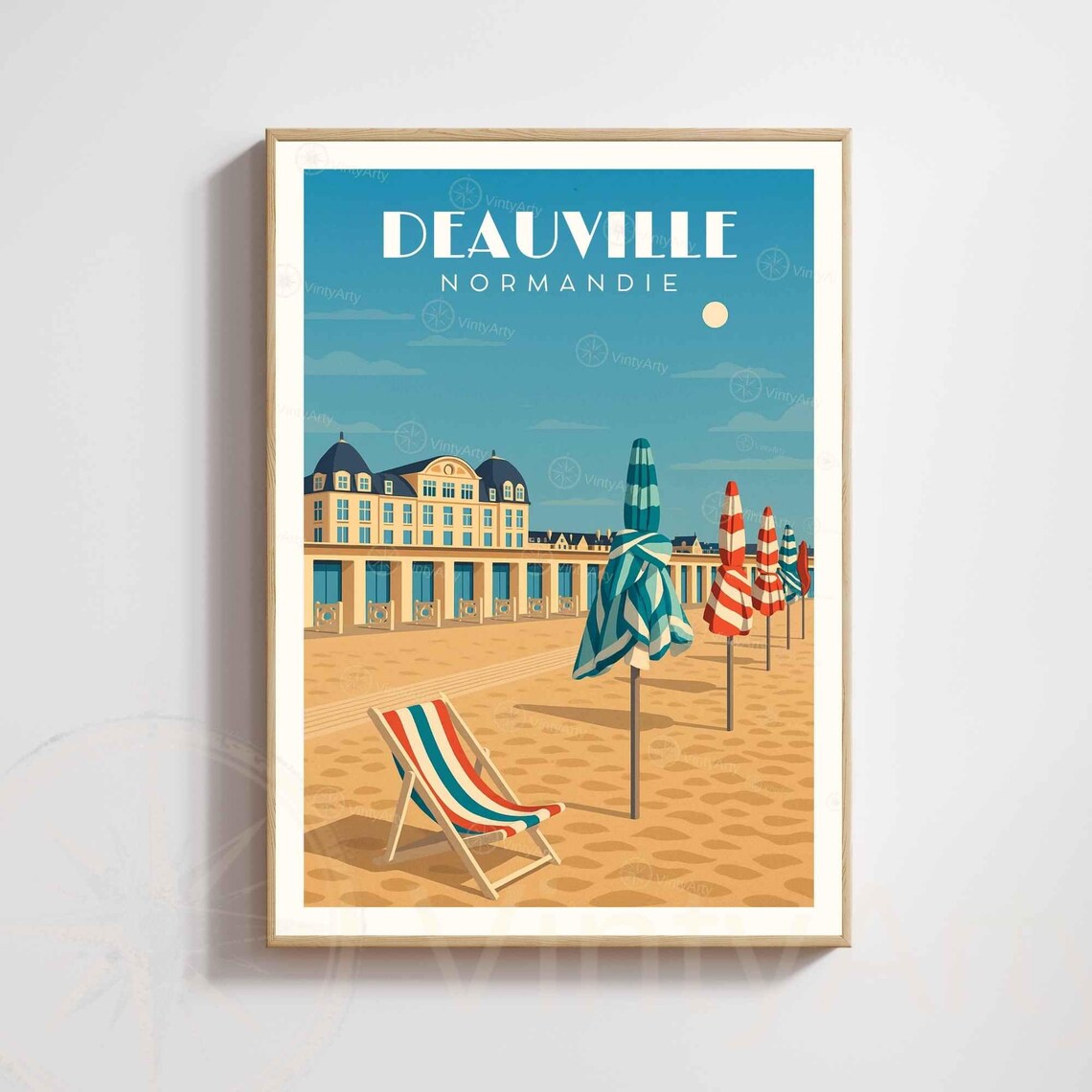 Deauville Normandy France Vintage Beach Umbrellas Retro Seaside Poster