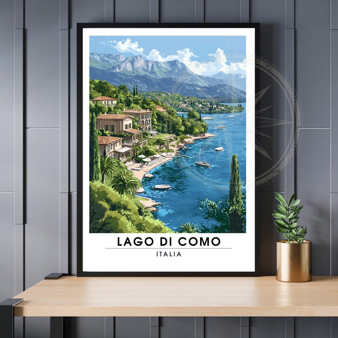 Lago di Como Italia Lake Villas Mountains Vintage Travel Poster