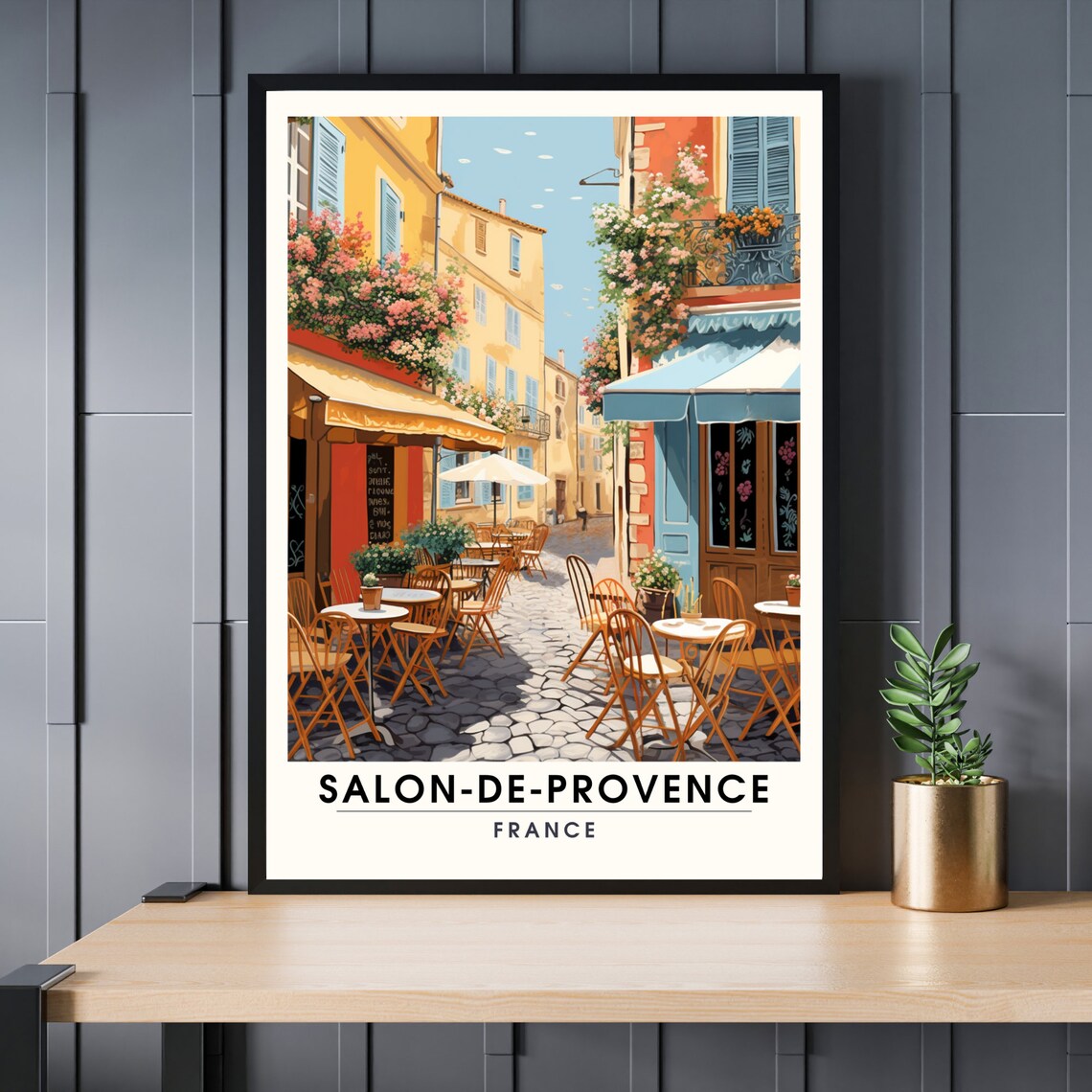 Salon-de-Provence France Old Town Cafe Street Vintage Travel Poster