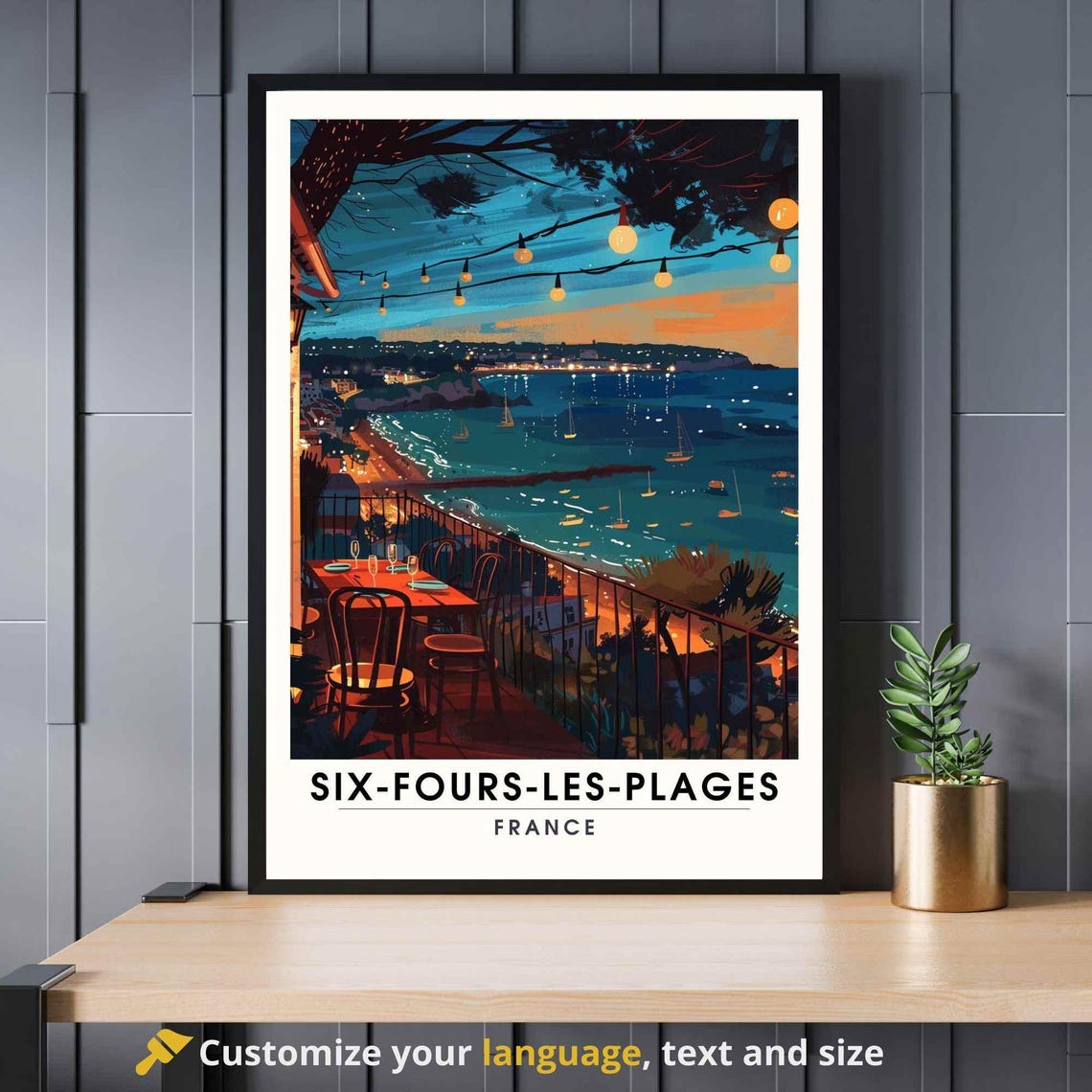 Six-Fours-les-Plages France Night Harbor Terrace Lights Poster