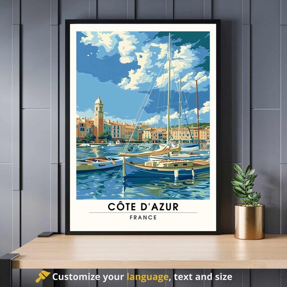 Cote dAzur France Sailboat Harbor Vintage Travel Poster Riviera