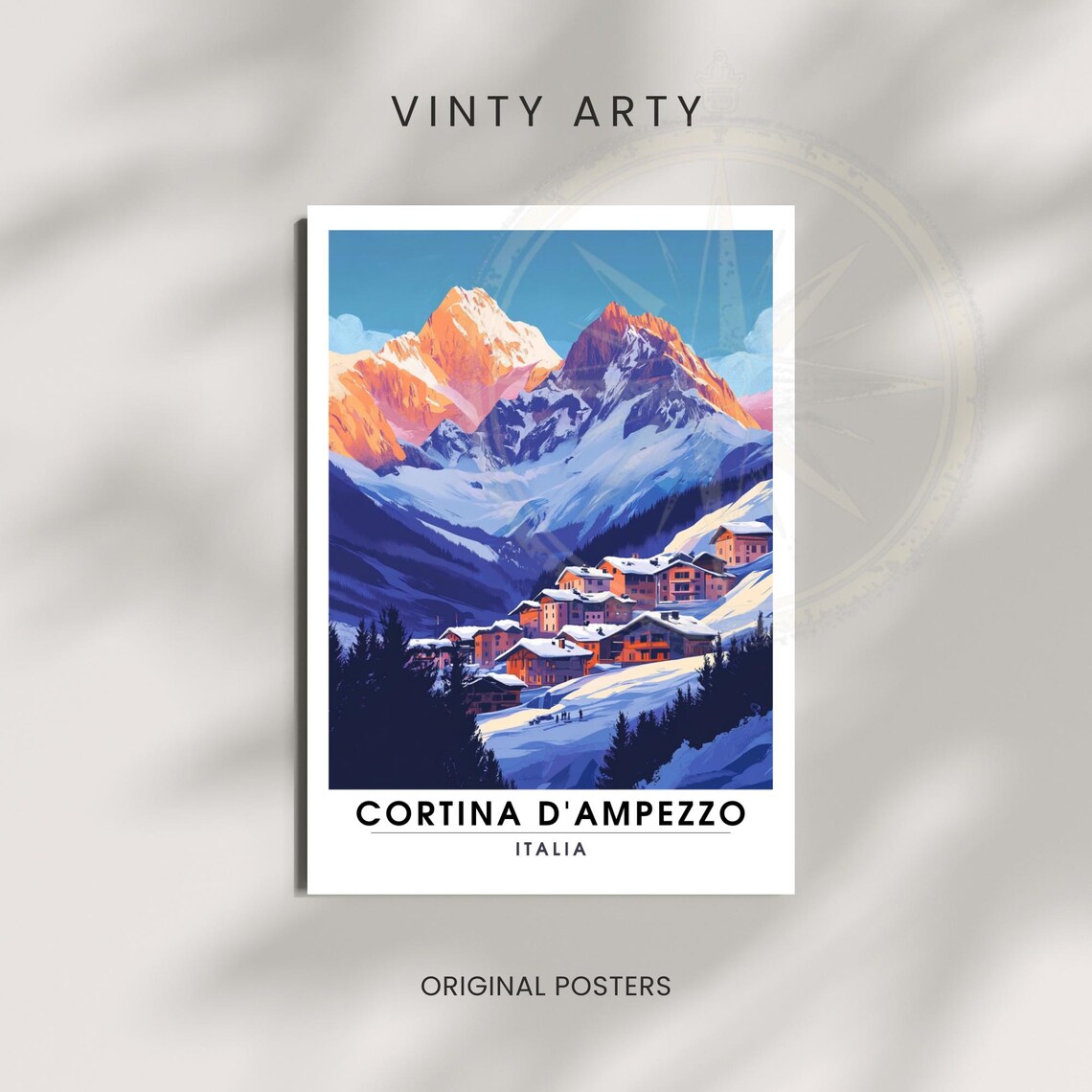 Cortina d'Ampezzo Italia Snowy Alpine Ski Village Winter Poster