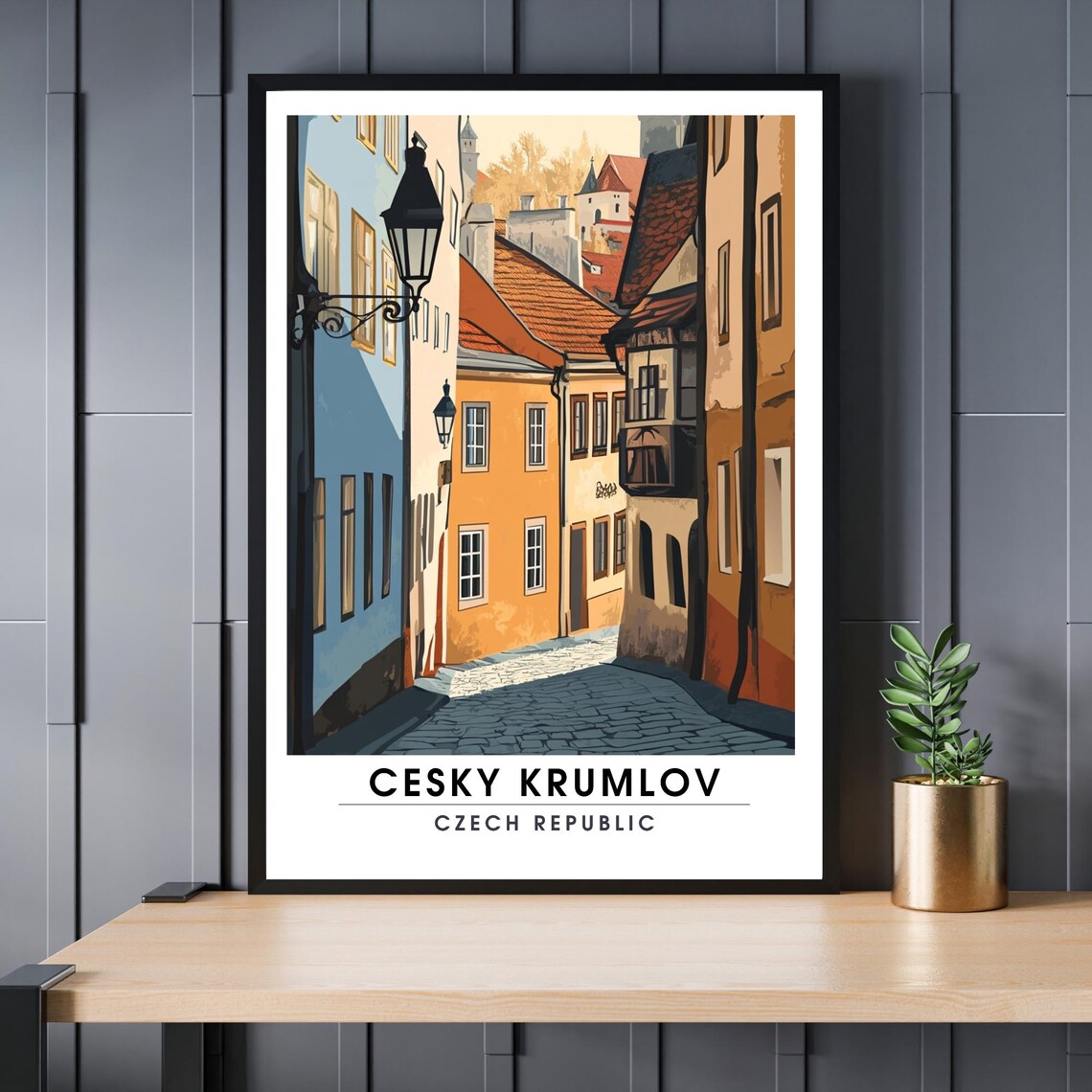 Cesky Krumlov Old Town Cobblestone Street Czech Republic Travel Poster