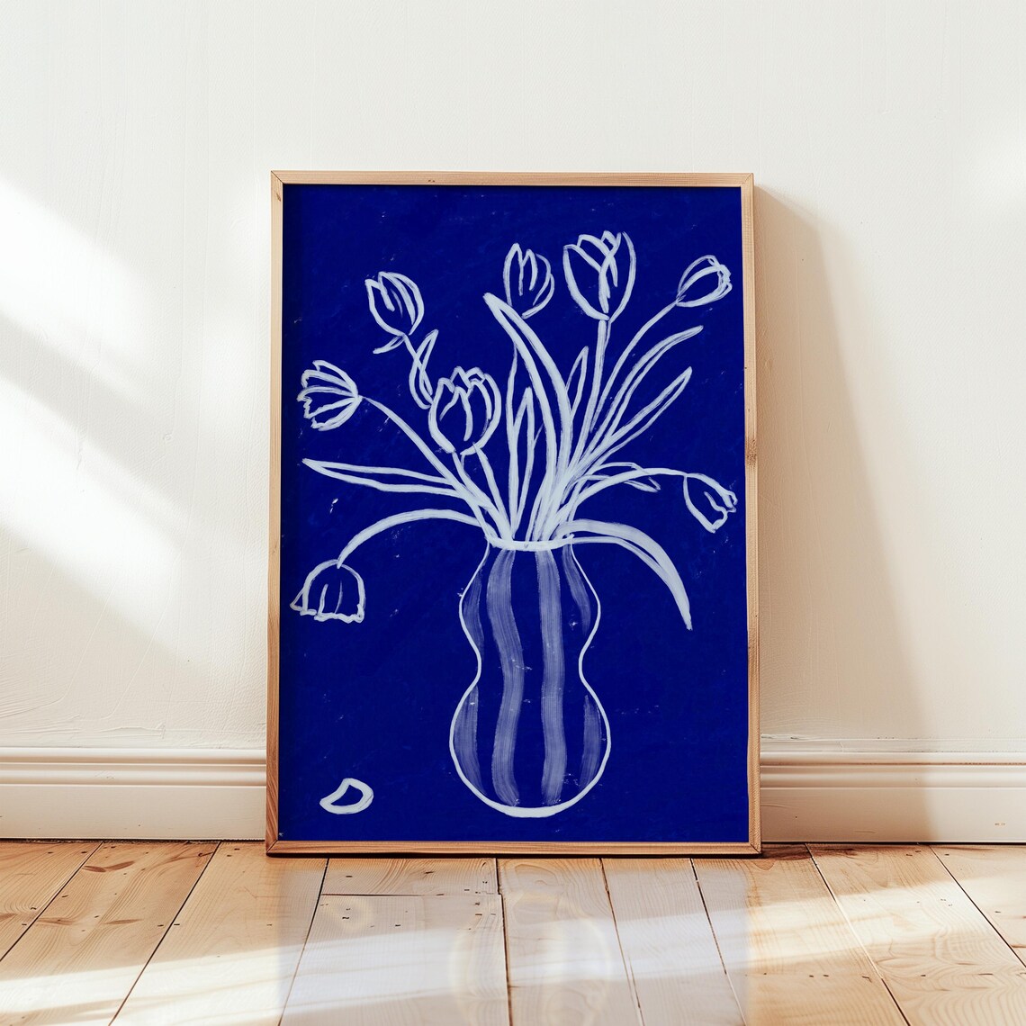 Blue Tulip Vase, Modern Floral Art Print
