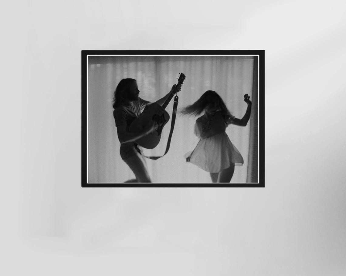Black and White Guitar Player Silhouette Poster Dancing Woman Art