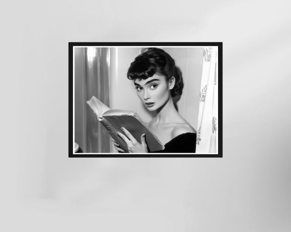 Audrey Hepburn Poster Funny Bathroom Wall Art Black And White Toilet Print Restroom Decor Book Lover Gifts