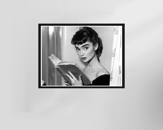 Audrey Hepburn Reading Book Black And White Bathroom Humor Poster
