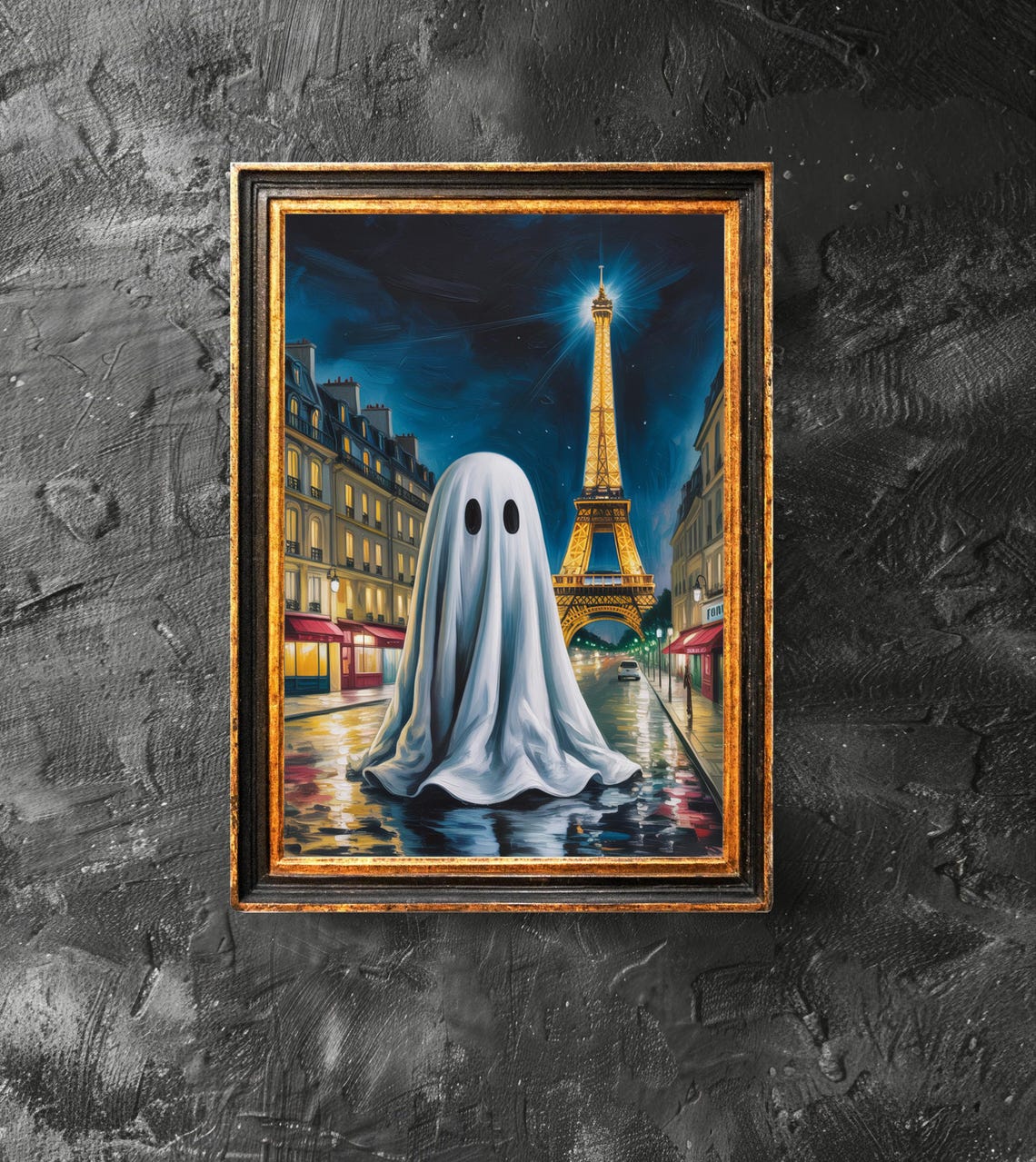 Standing Alone In Paris Poster Spooky Cute Dark Academia Eiffel Tower Halloween Print Decor