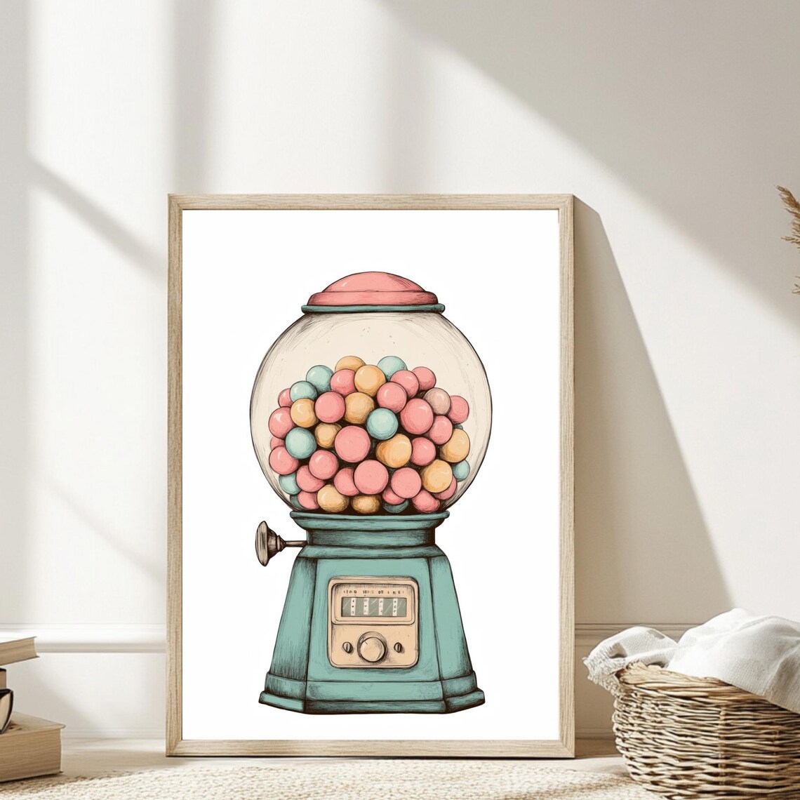 Gumball Machine Illustration Retro Candy Art Print