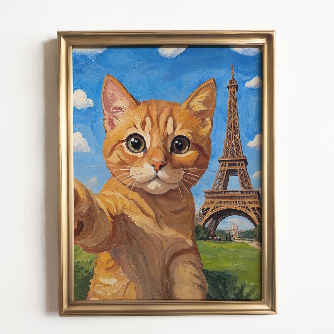 Kitten Eiffel Tower Selfie Art Print, Cute Dorm Decor