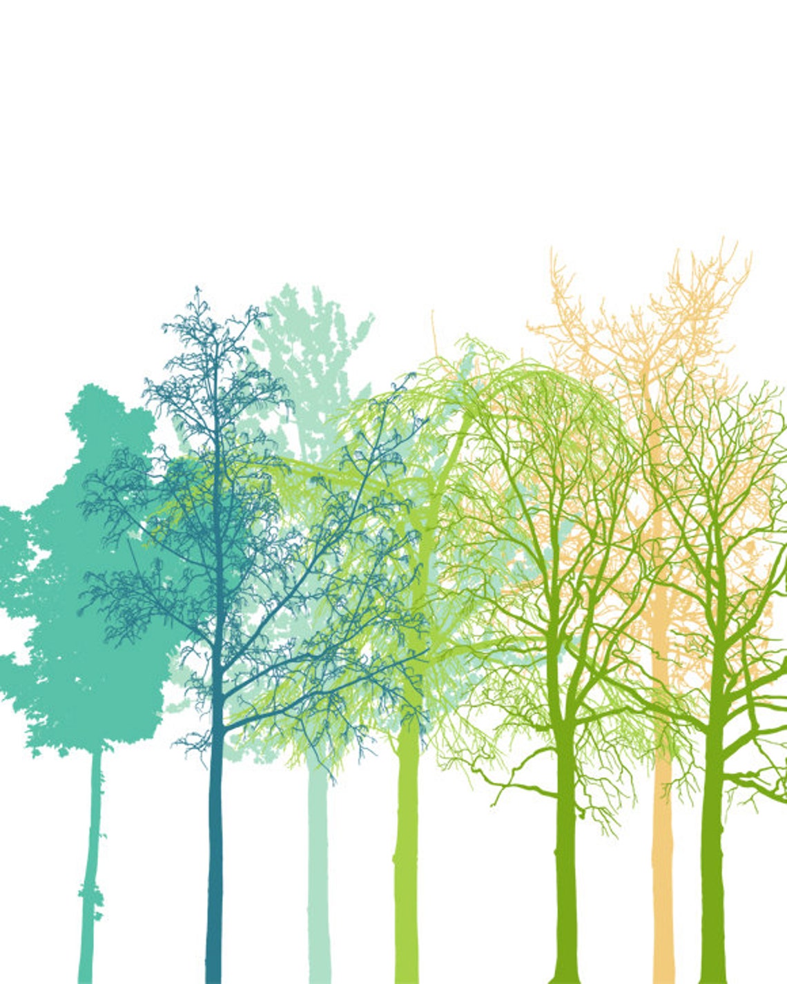 Colorful Trees Silhouette Modern Forest Green Teal Nature Poster