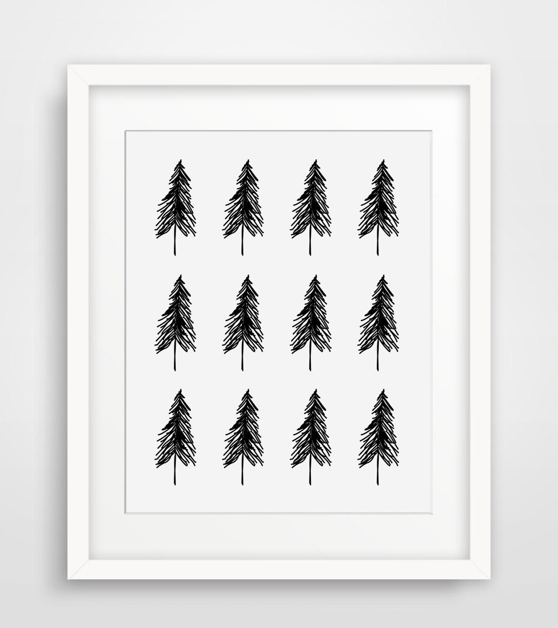 Scandinavian Ink Trees Black White Nordic Forest Pattern Art Poster