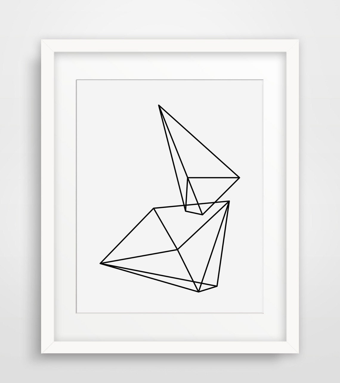 Black Wireframe Geometric Origami Abstract Minimalist Art Wall Print - Image 2