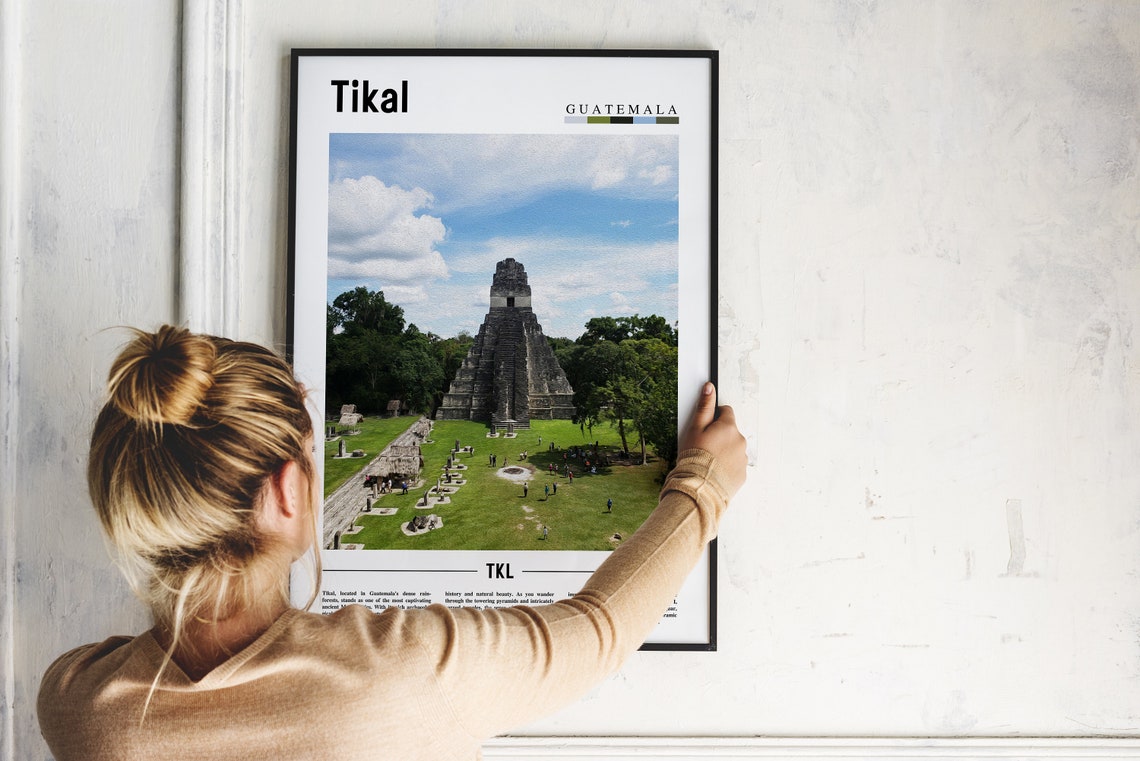 Tikal Guatemala Ancient Mayan Temple Color Minimalist Travel Poster - Image 2