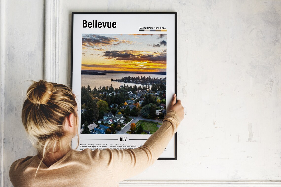 Bellevue Washington Sunset Lake Skyline Scenic Travel Poster - Image 2