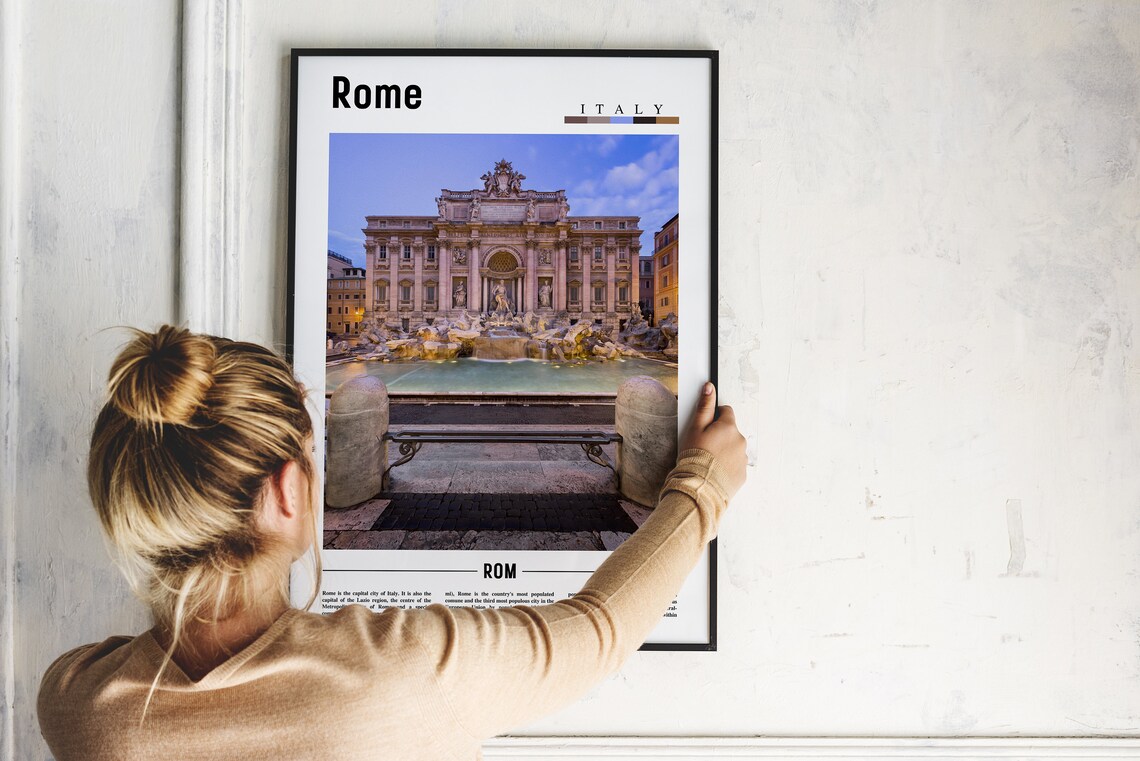 Rome Italy Trevi Fountain Dusk Landmark Travel Poster Photo Art - Image 2