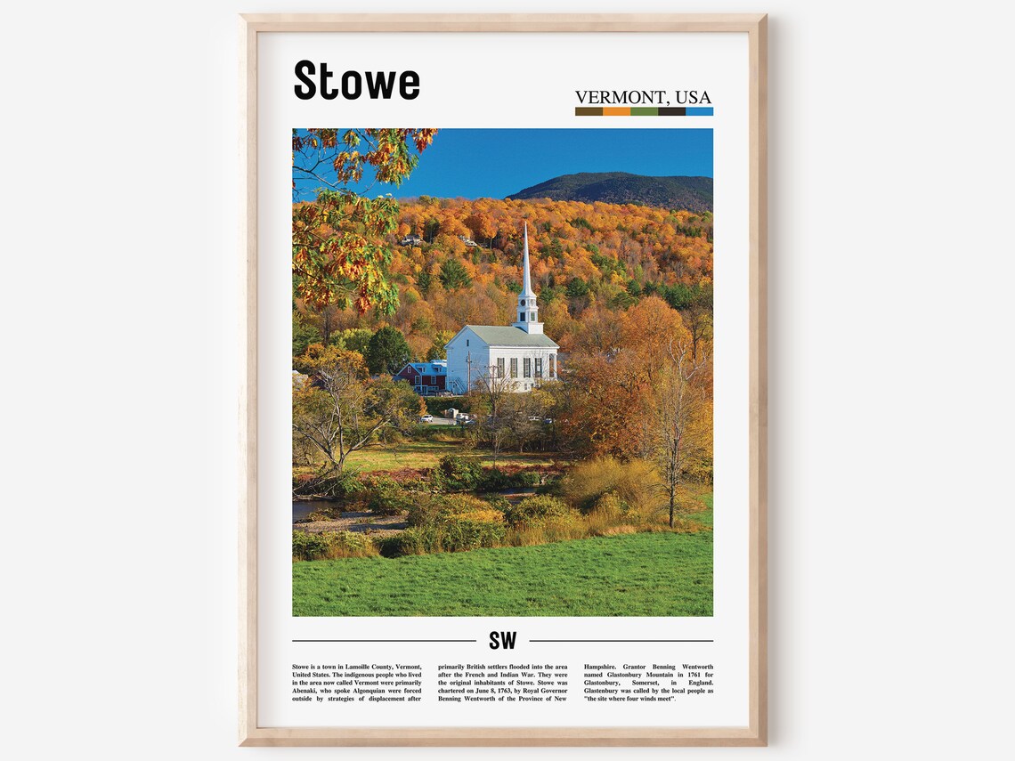 Stowe Vermont White Church Autumn Foliage Fall Colors Travel Poster