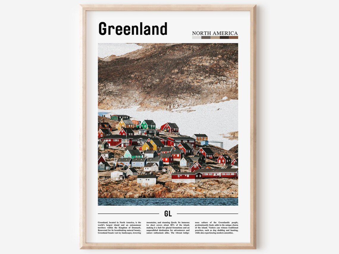 Greenland Colorful Coastal Village Houses Arctic Travel Poster