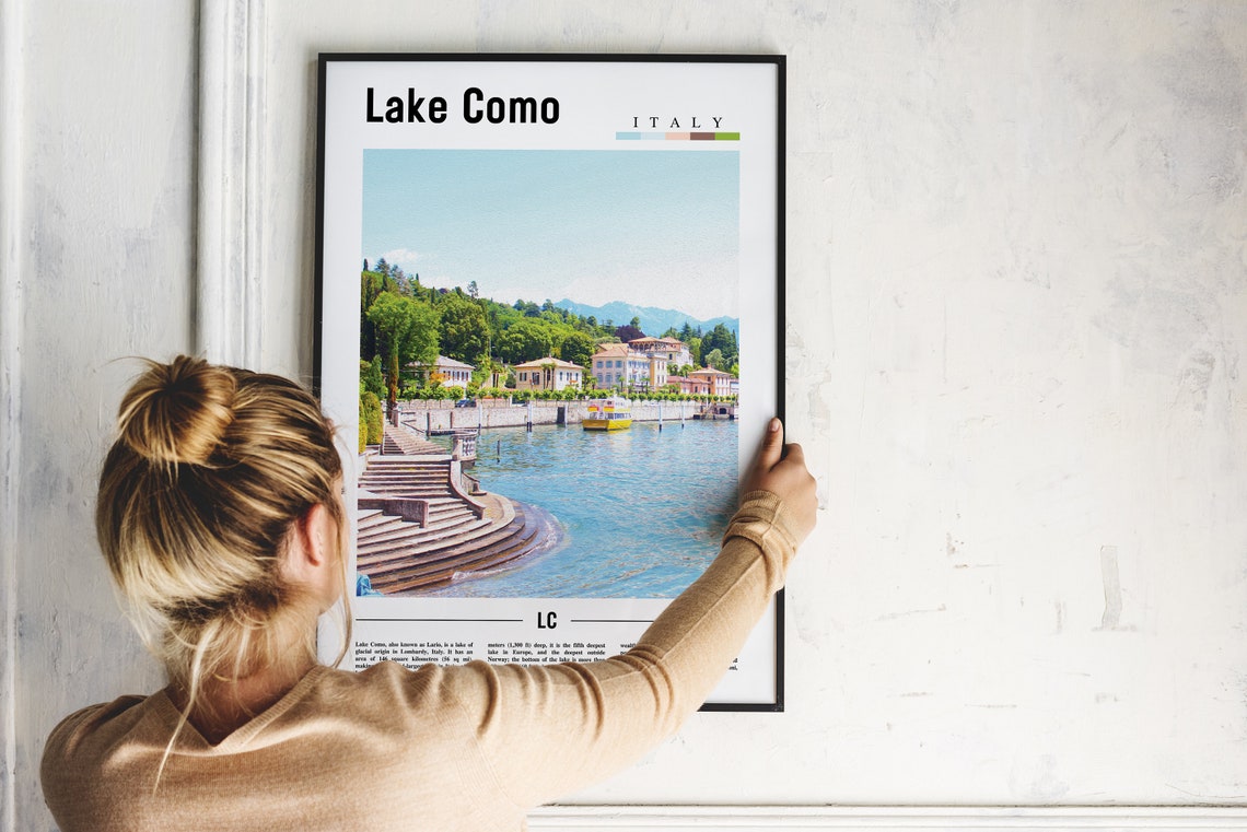 Lake Como Print Lake Como Poster Lake Como Wall Art Oil Painting Poster Colorful City Print City Artwork Travel Artwork Travel Wall Art - Image 2