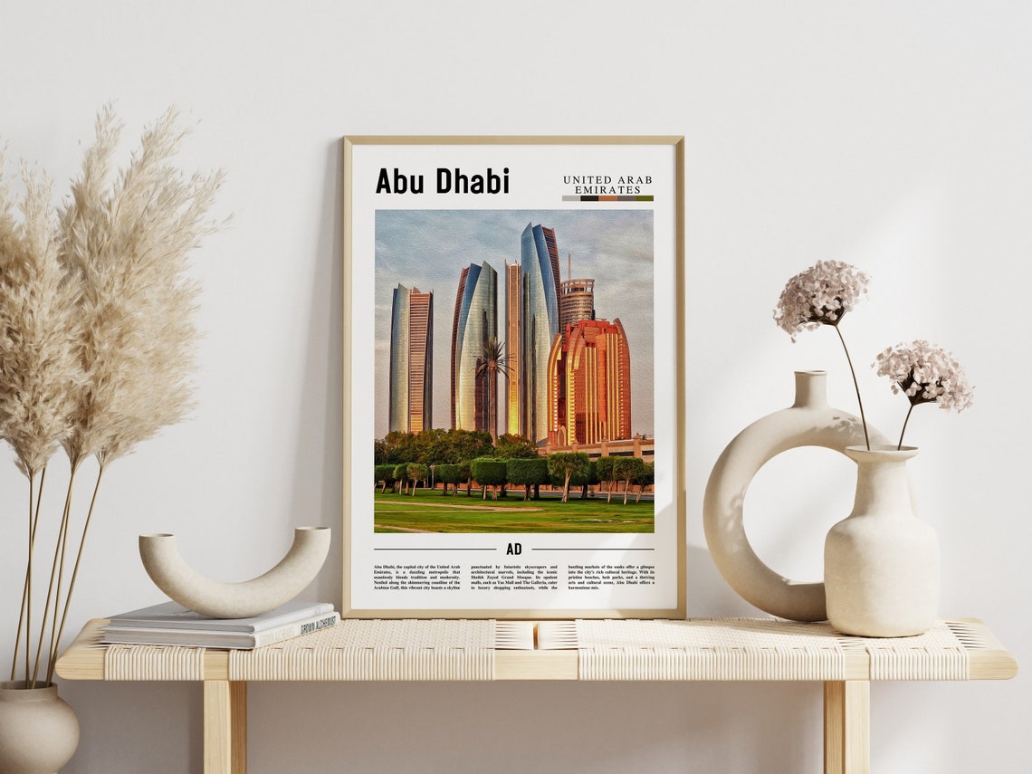 Abu Dhabi UAE Futuristic Skyline Towers Golden Hour Travel Poster - Image 3