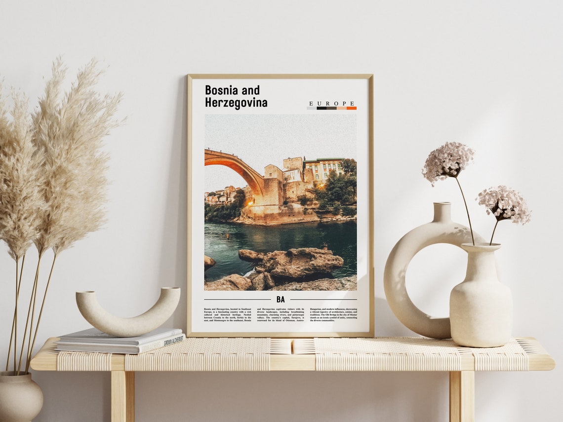 Bosnia And Herzegovina Poster Bosnia And Herzegovina Print Bosnia And Herzegovina Wall Art Minimal Travel Print Oil Painting Poster - Image 3