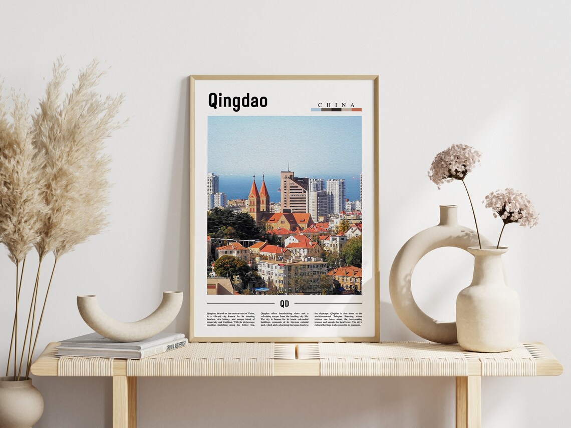 Qingdao China Red Roof Old Town Coast Sea Cityscape Art Poster - Image 3