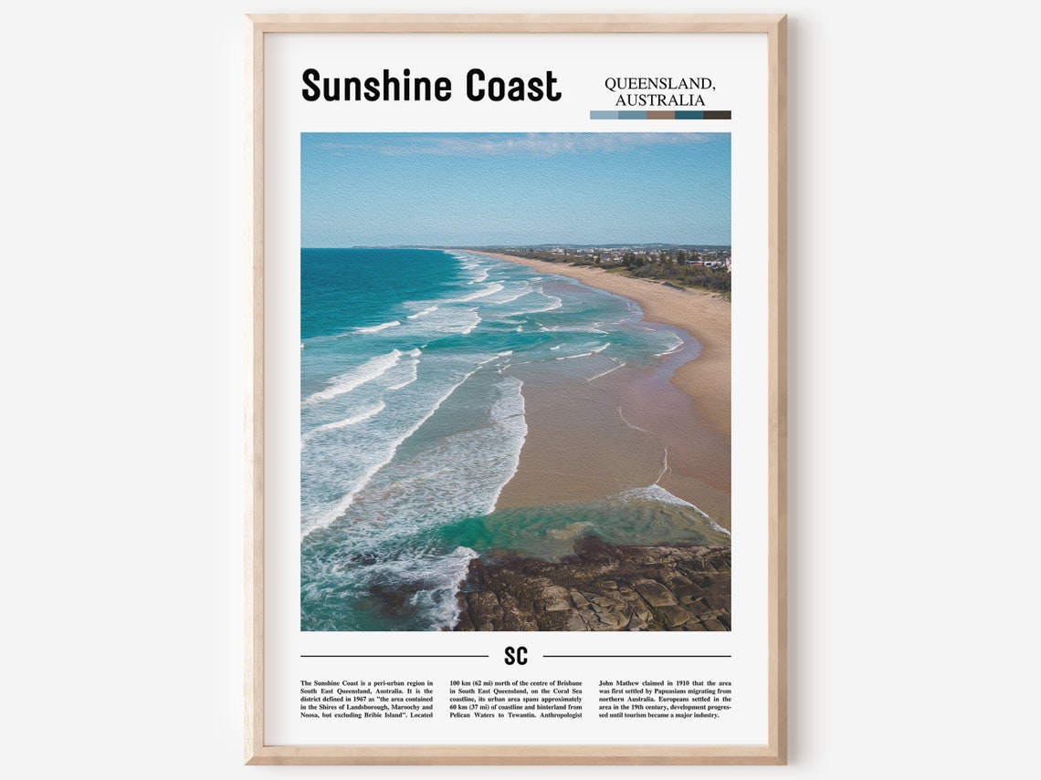 Sunshine Coast Print Sunshine Coast Poster Sunshine Coast Wall Art Minimal Travel Print Minimal City Poster Travel Oil Painting Poster