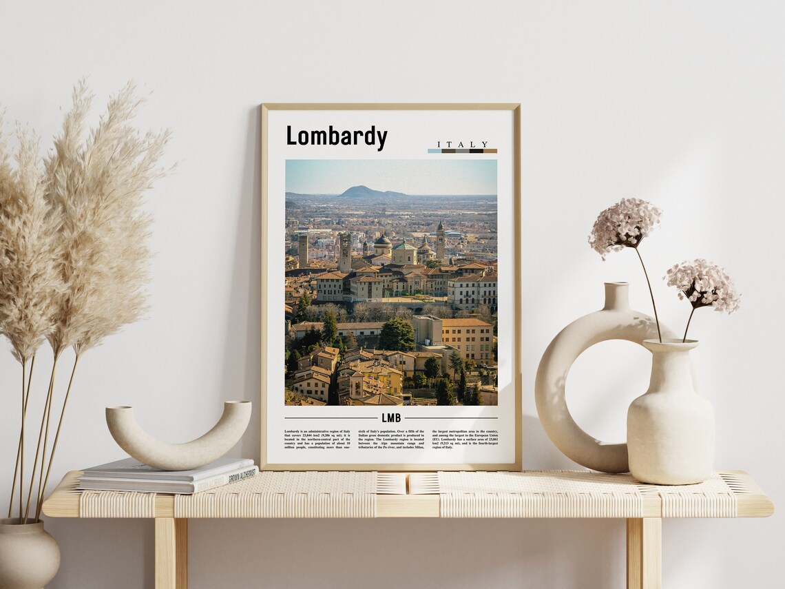 Lombardy Italy Old Town Skyline Hills Travel Photo Art Poster - Image 3